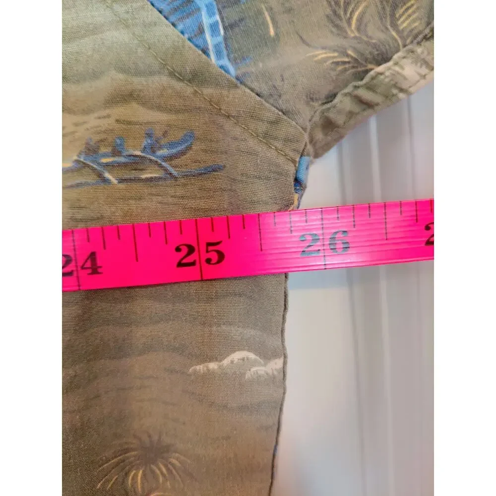 J.Crew Mens Large Hawaiian Camp Shirt Green Tropical Palm Trees Cotton Vintage